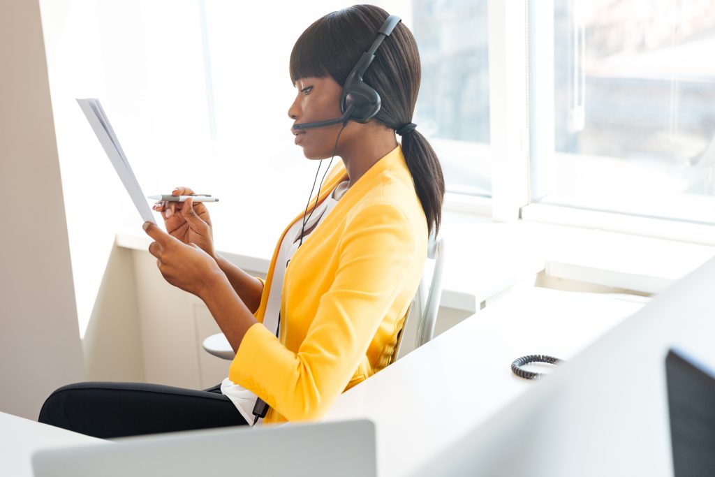 Businesswoman working in call center