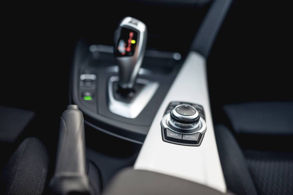 Design details of minimalist modern car - close-up details of automatic transmission
