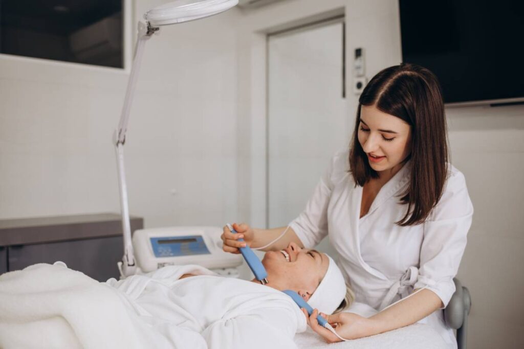 Woman enjoying a painless and relaxing facial treatment