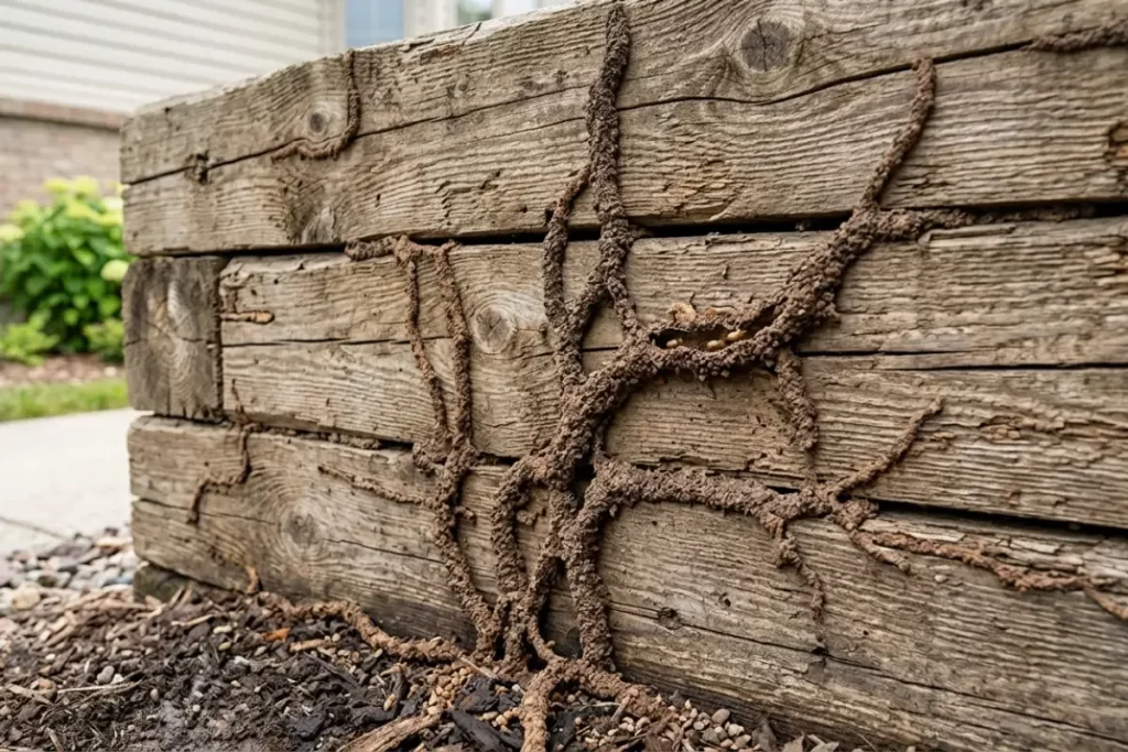 Termite damage and mud tubes on skirting board in Australian home