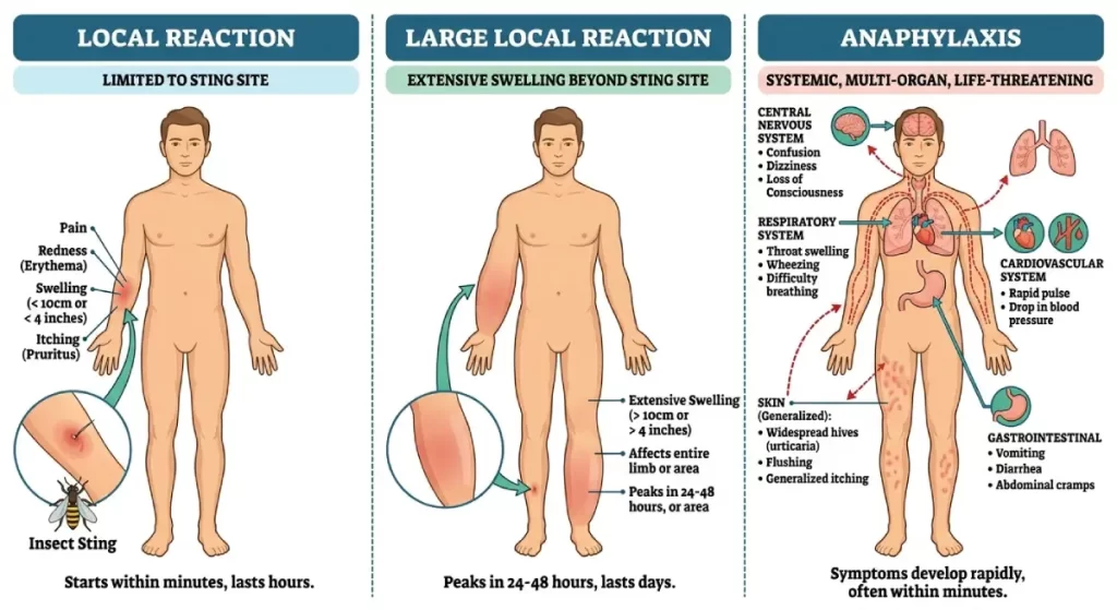 Hornet sting reaction severity zones diagram